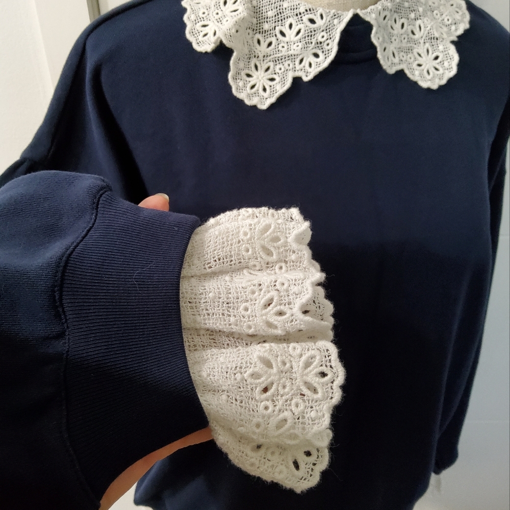 J.Crew Lace Collar Sweatshirt Size XL - Picture 9 of 11